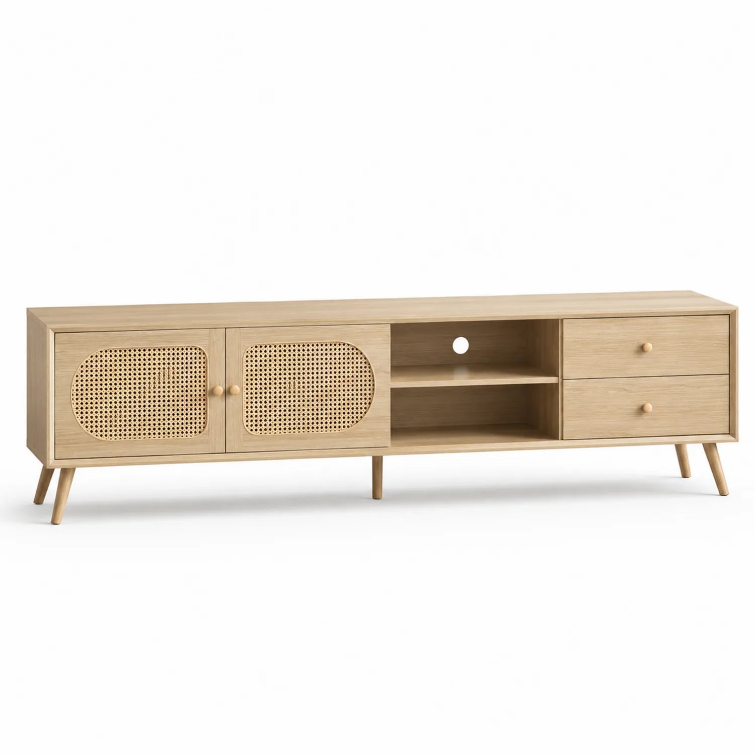 TV-Schrank Eichenholz mit Rattangeflecht 180x40x50cm