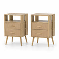 Nachttisch-Set aus Holz und Rattan mit 2 Schubladen, Natur