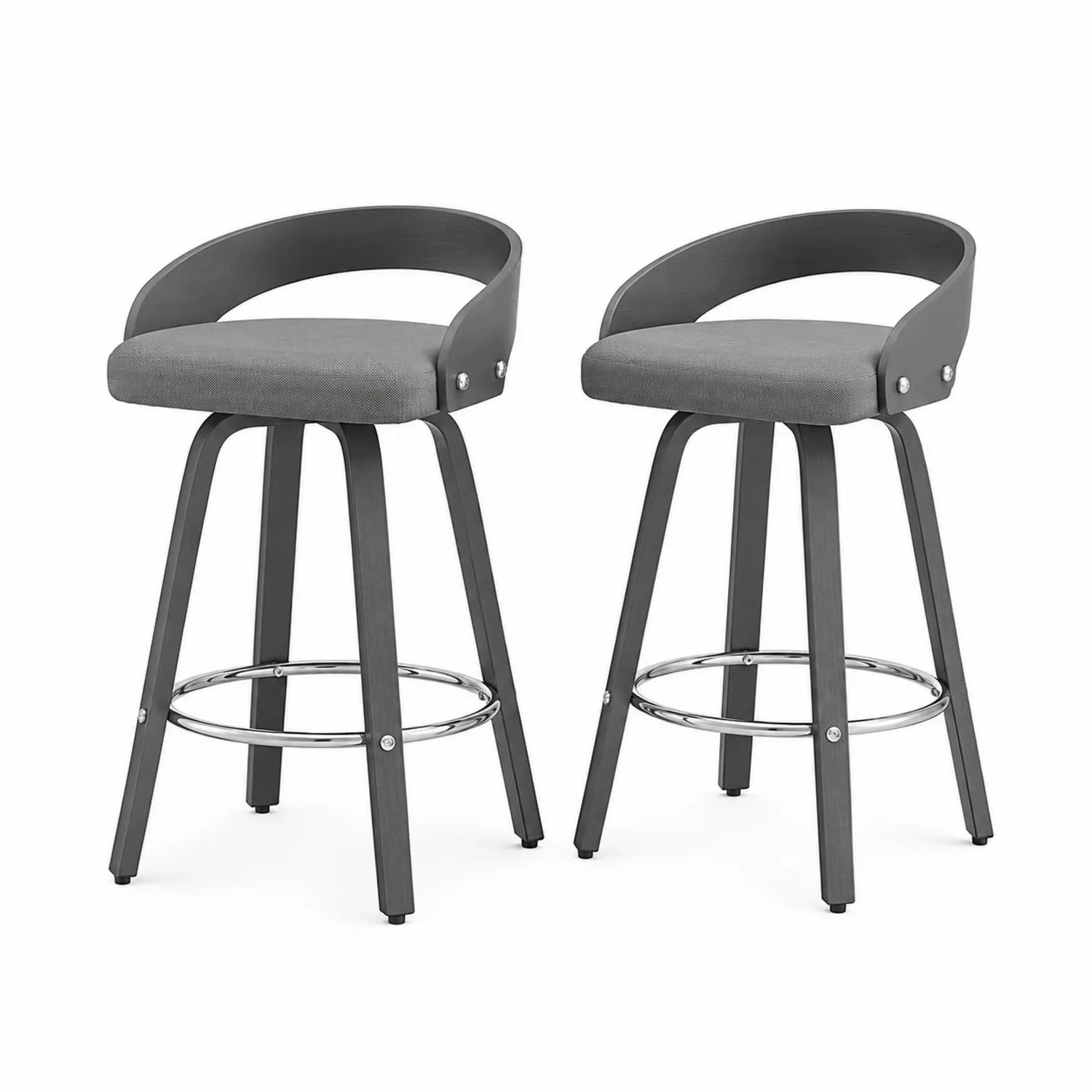 2er Set Barhocker Dunkelgrau Holz Polyester