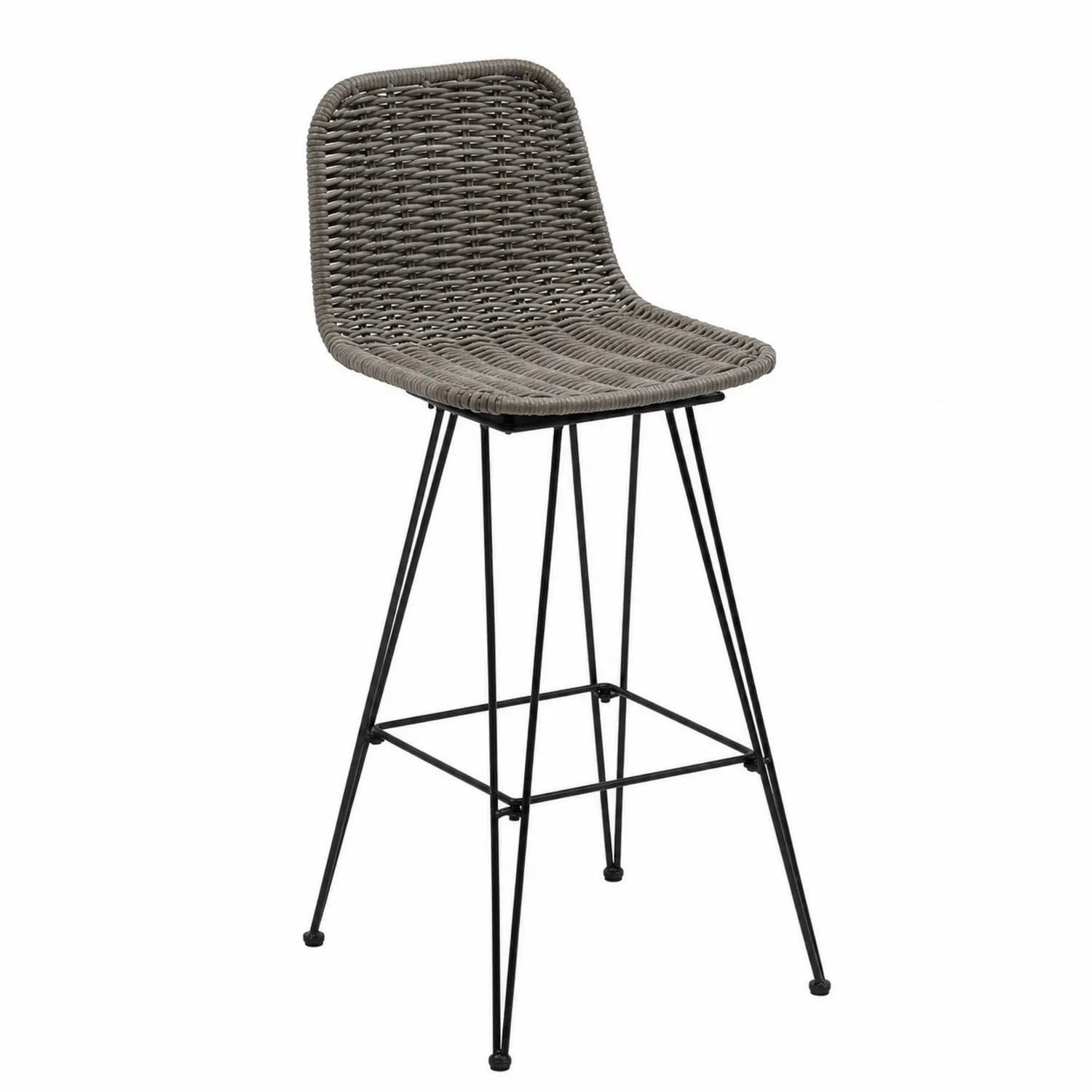 Barhocker aus Rattan mit Metallgestell in Grau/Schwarz