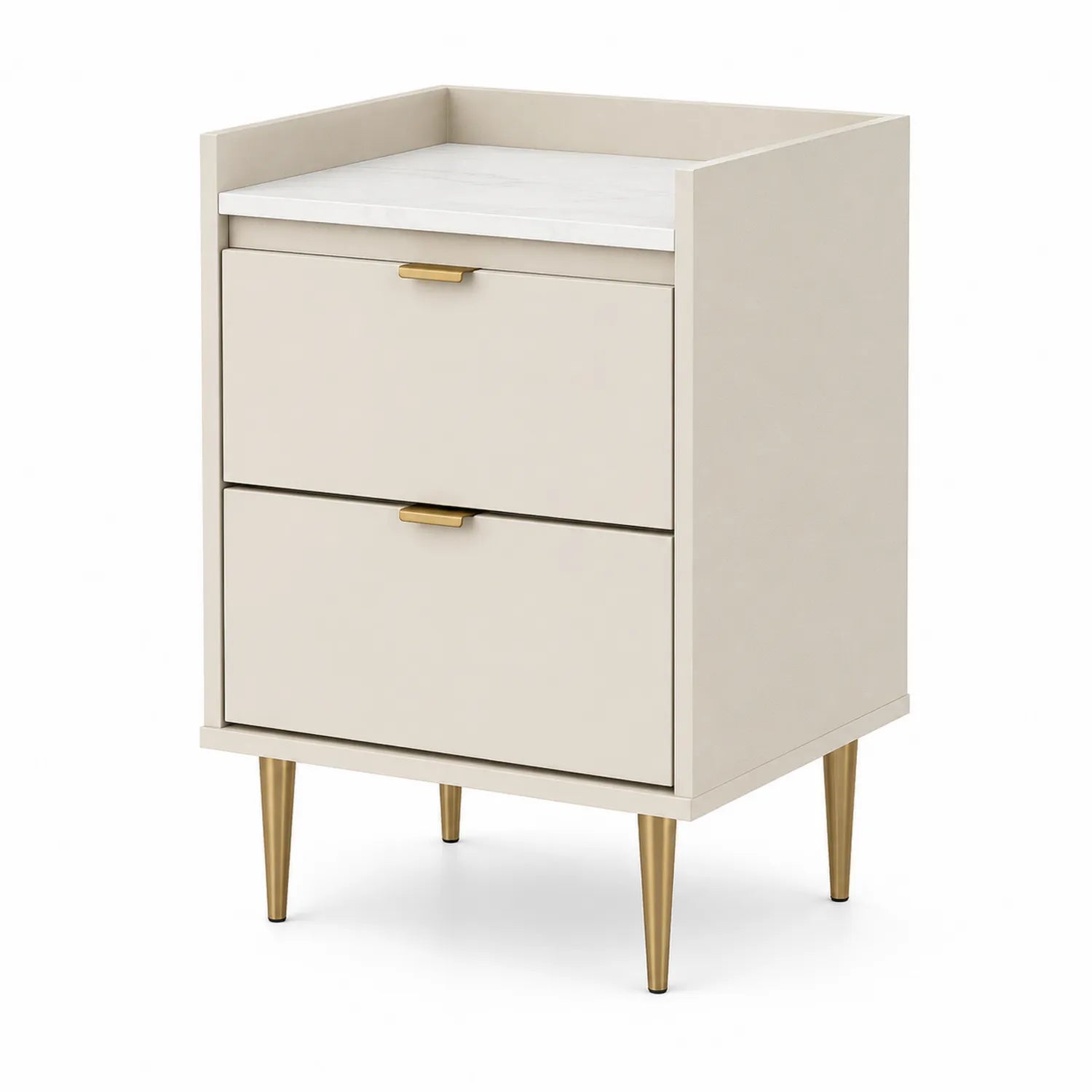 Nachttisch mit 2 Schubladen Beige 45x35x70 cm Holz Metallbeine