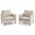2er-Set Leinen Sessel mit Massivholzbeinen Beige