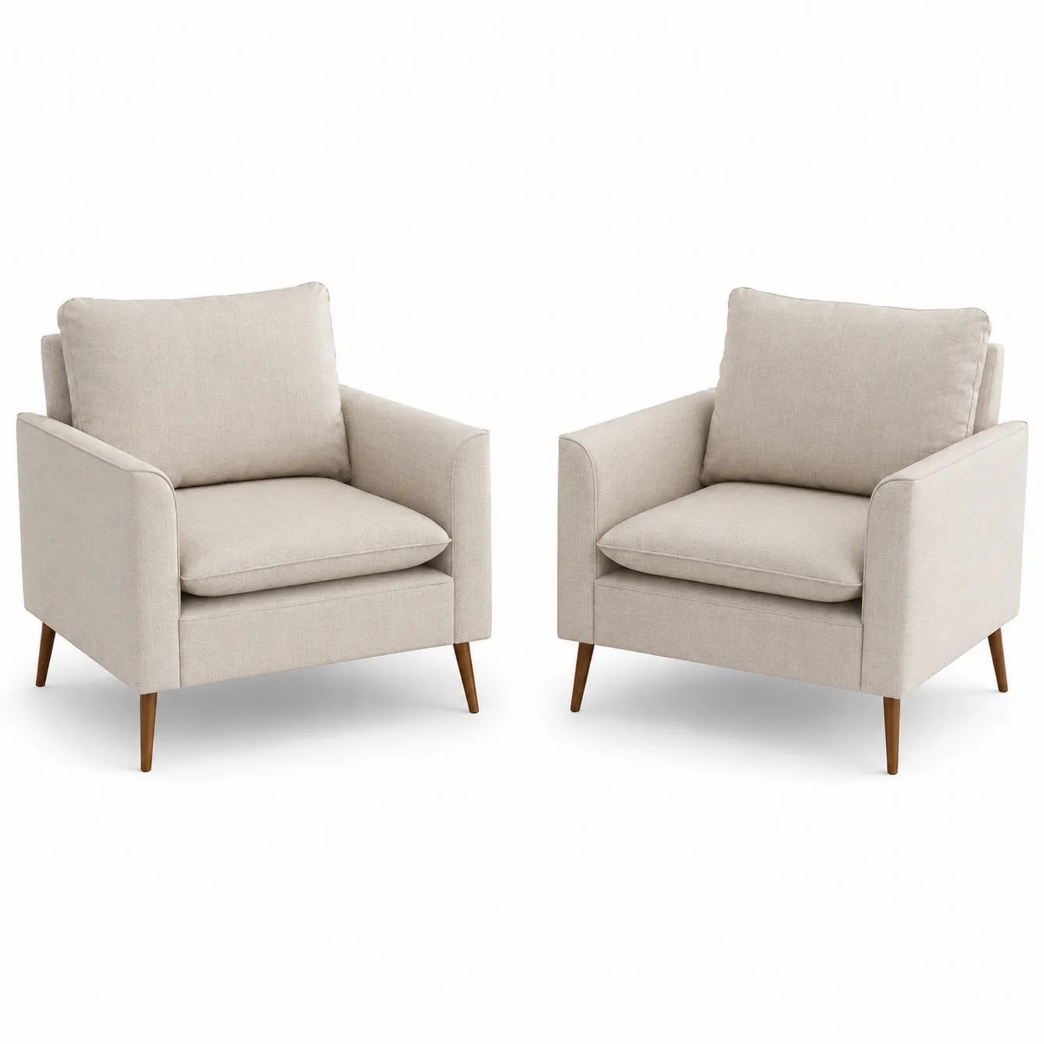 2er-Set Leinen Sessel mit Massivholzbeinen Beige
